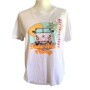 Wildfox White 'Take Me Away' Graphic T-Shirt, Small, NEW, VW Van, Beach Casual